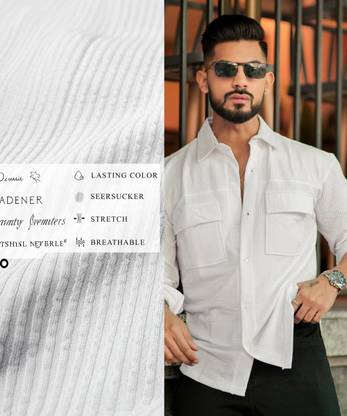 MANIAC Men Self Design Casual White Shirt