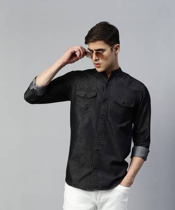 DEZANO Men Solid Casual Black Shirt
