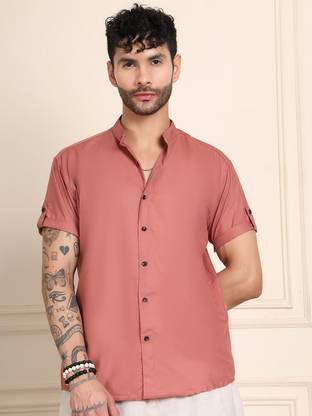 Tanip Men Solid Casual Pink Shirt