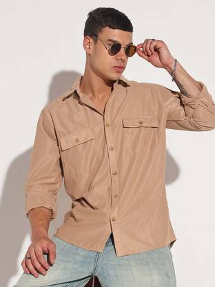 SHOWOFFFF Men Solid Casual Beige Shirt