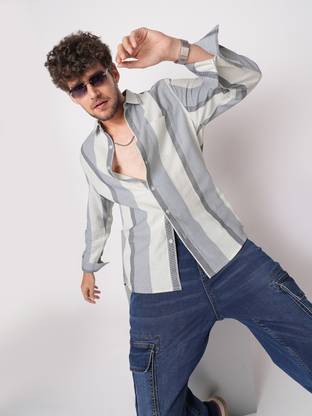 VASTRADO Men Striped Casual Dark Blue Shirt