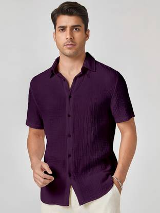 METRONAUT Men Self Design Casual Purple Shirt