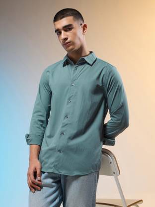 TECHNOSPORT Men Solid Casual Green Shirt