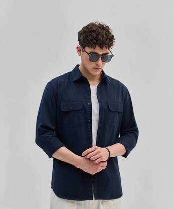 Snitch Men Solid Casual Blue Shirt
