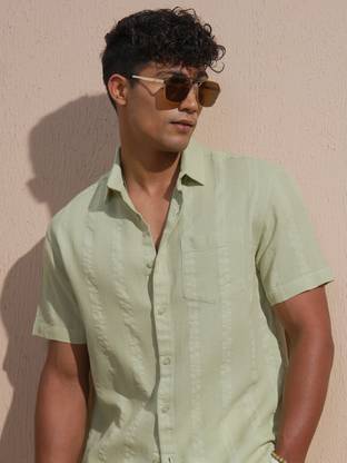 HIGHLANDER Men Self Design Casual Green Shirt