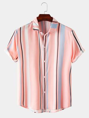 Men Striped Casual Pink Shirt