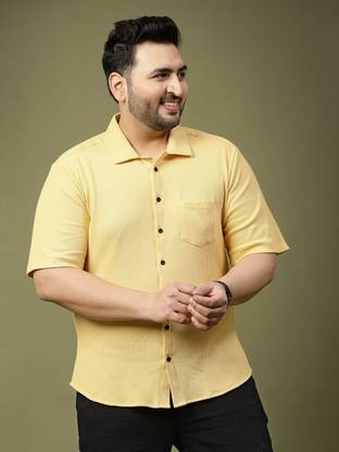 RIGO Men Self Design Casual Yellow Shirt