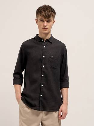 THE BEAR HOUSE Men Solid Casual Black Shirt