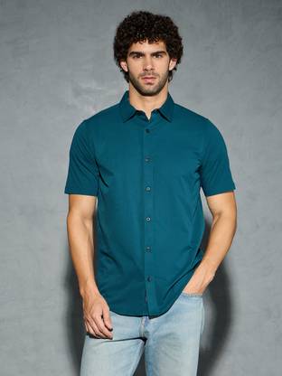 TECHNOSPORT Men Solid Casual Green Shirt