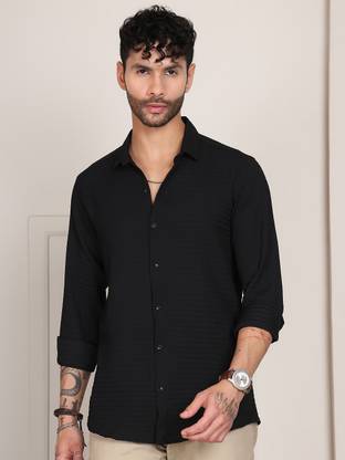 Tanip Men Solid Casual Black Shirt
