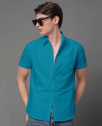 Voroxy Men Solid Casual Blue Shirt