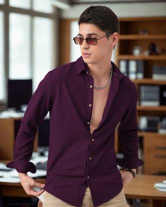 INDICLUB Men Self Design Casual Purple Shirt