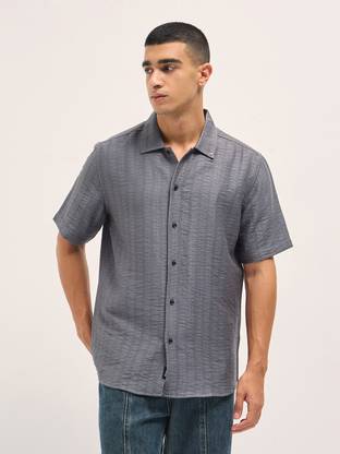 THE BEAR HOUSE Men Solid Casual Grey Shirt