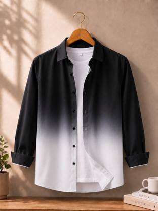 Men Boxy Fit Dyed/Ombre Spread Collar Casual Shirt