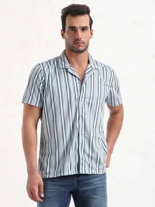 SHOWOFFFF Men Striped Casual Blue Shirt
