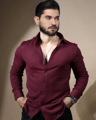 Marmic Fab Men Solid Casual Maroon Shirt