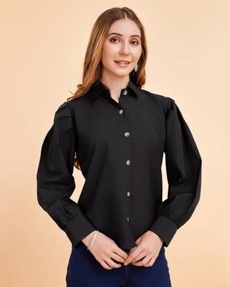 METRONAUT Women Solid Casual Black Shirt