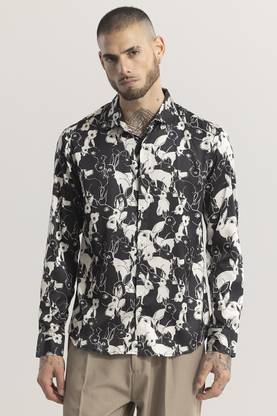 Snitch Men Graphic Print Casual Black Shirt