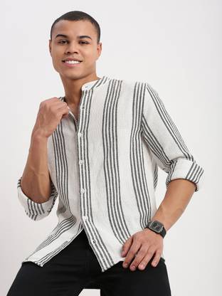 SHOWOFFFF Men Self Design Casual White Shirt