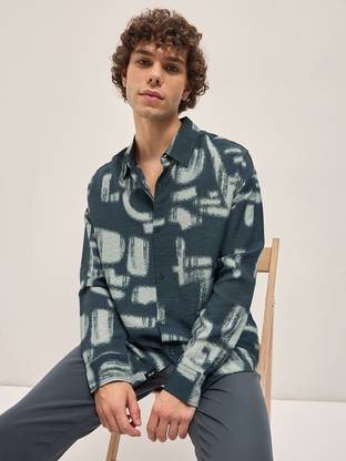 THE BEAR HOUSE Men Printed Casual Green Shirt