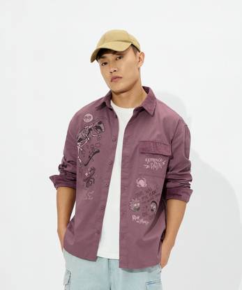 The Souled Store Men Graphic Print Casual Purple Shirt