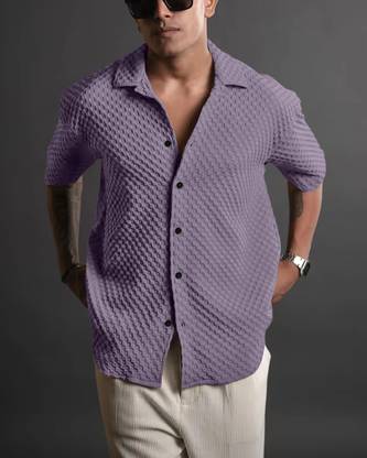 METRONAUT Men Self Design Casual Purple Shirt