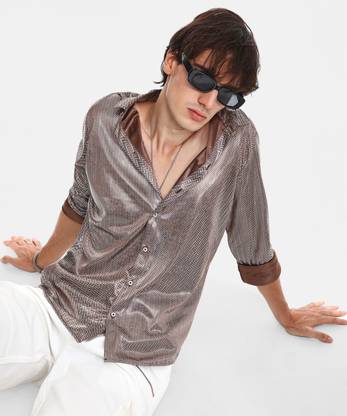 CAMPUS SUTRA Men Self Design Casual Brown Shirt