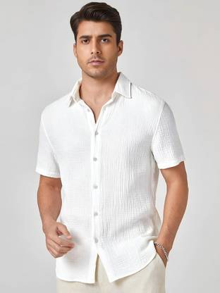 METRONAUT Men Self Design Casual White Shirt