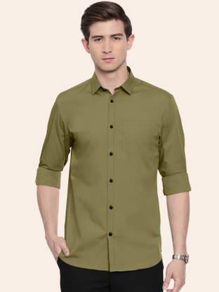 FIBERMILL Men Solid Casual Green Shirt