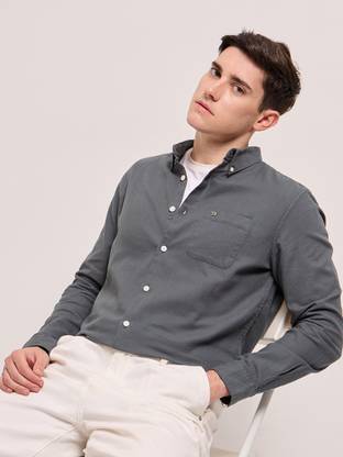 THE BEAR HOUSE Men Solid Casual Grey Shirt