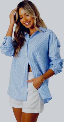 Femibazaar Women Striped Casual Blue Shirt