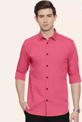 THREADDZILLAA Men Solid Casual Pink Shirt