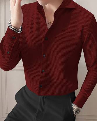 METRONAUT Men Solid Casual Maroon Shirt