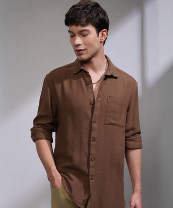 HIGHLANDER Men Solid Casual Brown Shirt