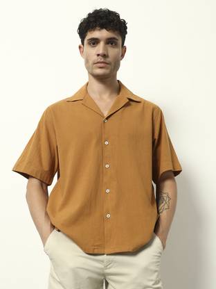 UNITED DENIM Men Solid Casual Brown Shirt