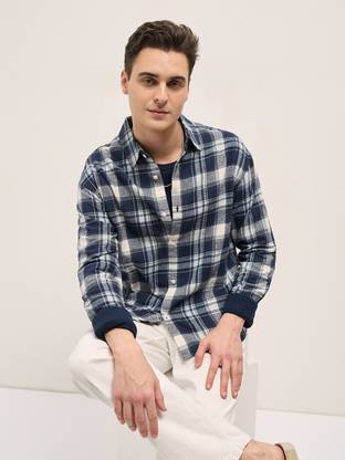 THE BEAR HOUSE Men Checkered Casual Blue Shirt