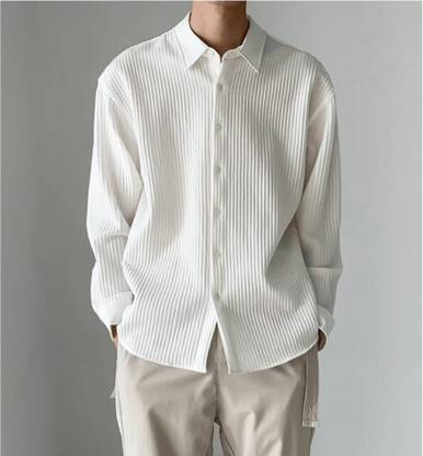 COMBRAIDED Men Self Design Casual White Shirt