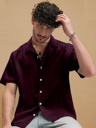 FIBERMILL Men Solid Casual Maroon Shirt