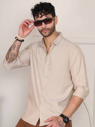 Tanip Men Solid Casual Beige Shirt