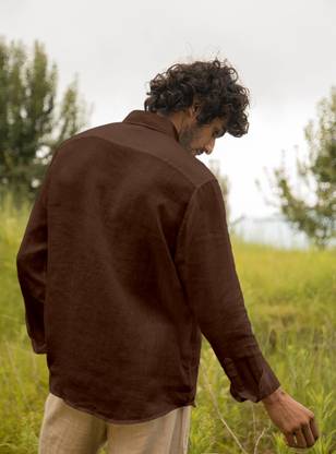 javier Men Solid Casual Brown Shirt