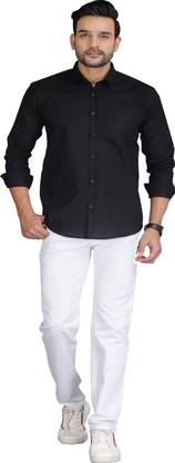Favnic Men Solid Casual Black Shirt