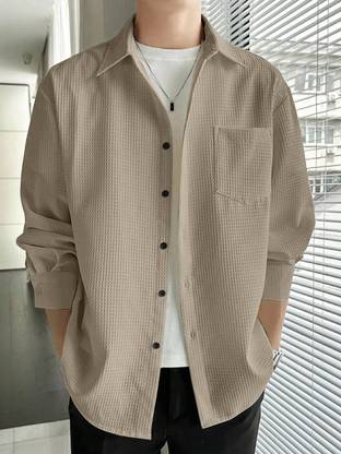 MarvelAlbartros Men Checkered, Solid Formal Beige Shirt