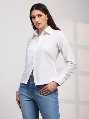 Globus Women Solid Formal White Shirt