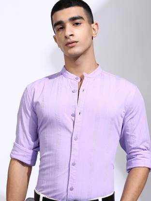 HIGHLANDER Men Striped Formal Purple Shirt