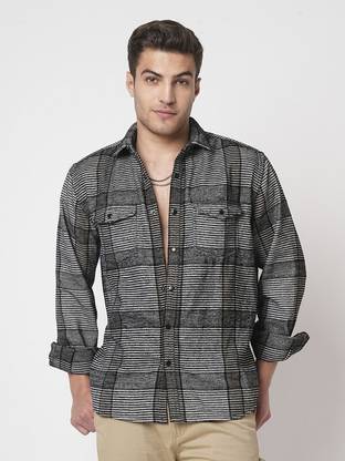 VASTRADO Men Striped Casual Black Shirt