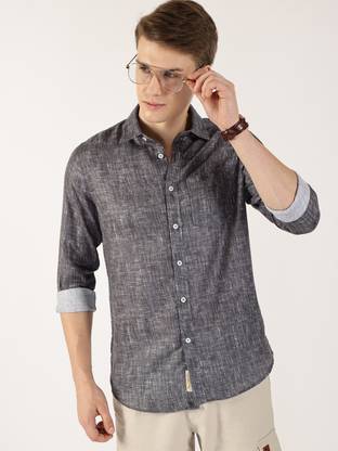 THOMAS SCOTT Men Self Design Casual Black Shirt