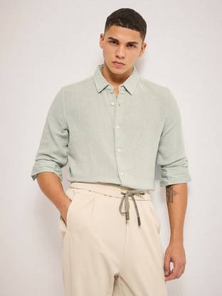 THE BEAR HOUSE Men Solid Casual Green Shirt