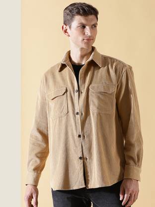 THOMAS SCOTT Men Solid Casual Beige Shirt