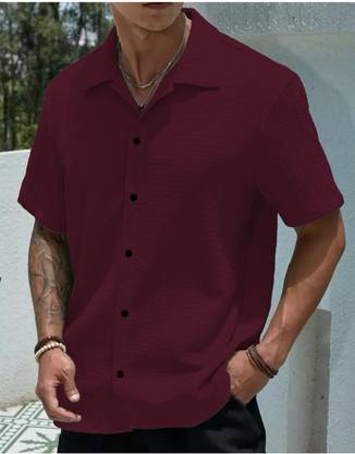 Solbiza Men Self Design Casual Maroon Shirt