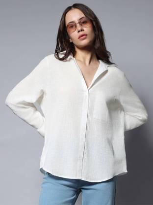 Fab Star Casual Solid Women White Top